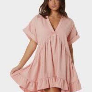 Free People Agnes Pink Denim Dress XS (oversized)